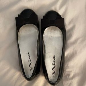 Girls black flats with bow